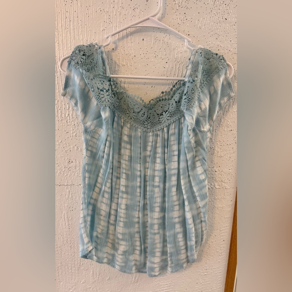 Daytrip Sky Blue Lace Trim Blouse